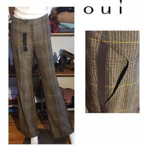 NWT Brown plaid fit Fllare mid rise pants with pockets size 7